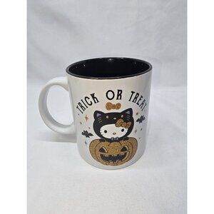 Hello Kitty Halloween Mug 20oz Black Cat In Glitter Pumpkin Trick or Treat